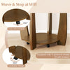 Close-up of the 32" round coffee table showcasing its 4 universal wheels and lockable design for easy movement and.