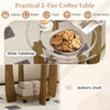 Round 32" glass coffee table with walnut frame, featuring a wide tabletop and bottom shelf for versatile storage.
