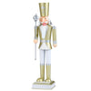 32.5-inch Christmas nutcracker in white and gold, featuring a high hat and scepter, perfect for holiday displays.