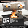 Close-up of the 32.5-inch propane fire pit table with adjustable flame settings, featuring a black tempered glass top.