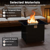 32.5-inch propane fire pit table with black tempered glass, PE rattan, and removable lid for outdoor warmth and.