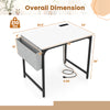 32-inch white computer desk with built-in charging station and storage bag, ideal for home office use.