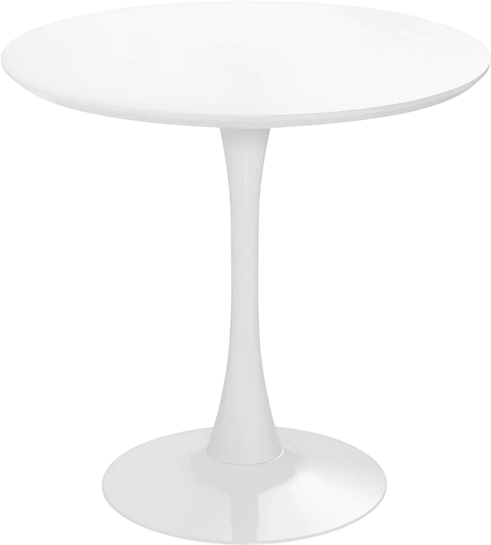 32-inch modern tulip round dining table with MDF top in white, perfect for small spaces and accommodating up to 4.