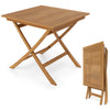 32-inch square solid teak wood patio dining table with X-brace frame, perfect for intimate dining for 4, foldable for.