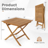 32-inch square solid teak wood patio dining table with X-brace frame, foldable for easy storage, seats 4 comfortably.