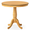Natural 32-inch wooden round pub pedestal side table with retro style, adjustable pads, and round edge design.