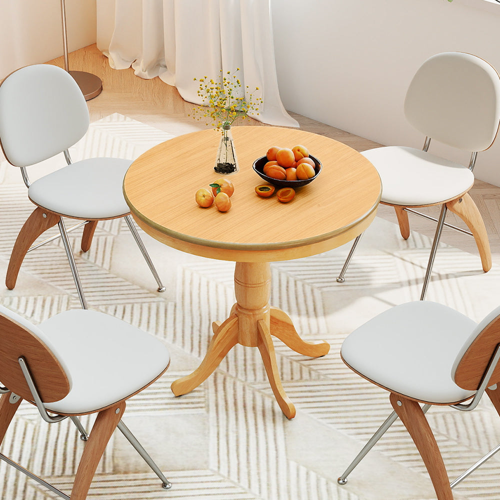 Round 32-inch wooden pub pedestal side table with natural finish, featuring a retro design for dining room or kitchen.