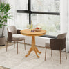 Round 32-inch wooden pub pedestal side table with natural finish, paired with stylish chairs for dining room decor.
