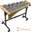 32-note marimba xylophone with aluminum bars and rubber wood base, featuring adjustable stand and lockable wheels for.