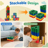 Colorful 32-piece oversized waffle block set with 10 ocean balls, designed for stackable storage under the sofa or in cabinets.