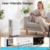 32 Pint dehumidifier with built-in handle, universal wheels, and intuitive touch panel for easy home humidity control.