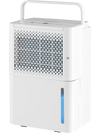 Compact 32 Pint dehumidifier in white with LED touch control, adjustable humidity, and top handle for easy mobility.