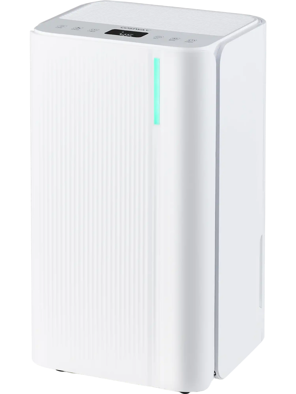 Portable 32-pint dehumidifier in white, featuring a smart LED display and adjustable humidity for home and basement use.