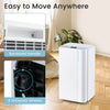 Portable dehumidifier with recessed handle and 4 universal wheels for easy mobility in large spaces.
