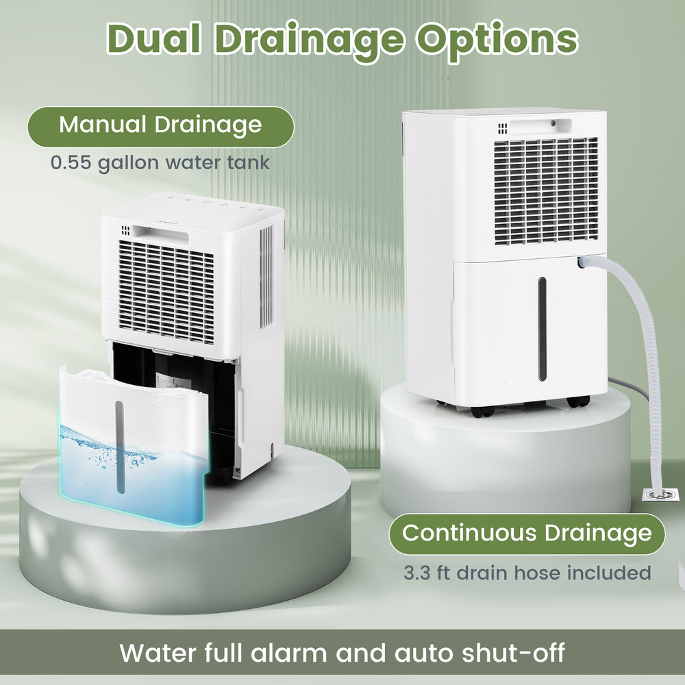 32 pints dehumidifier with manual and continuous drainage options, ideal for large spaces up to 2000 sq.ft.