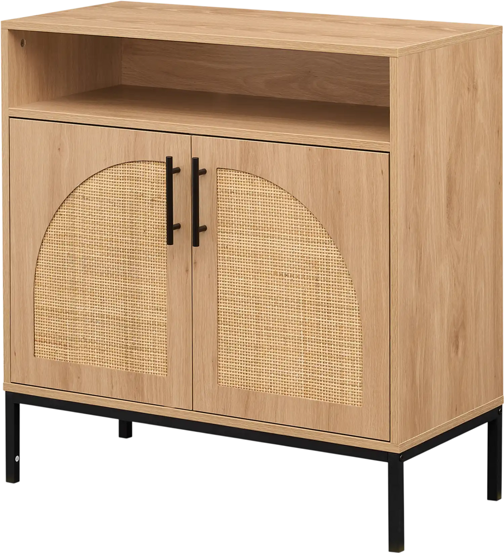 32" sideboard buffet cabinet with natural rattan doors, adjustable shelf, and metal legs for stylish storage in any.