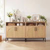 32" sideboard buffet cabinet with natural rattan doors, adjustable shelf, and sleek handles for stylish storage.