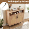 32" sideboard buffet cabinet with natural rattan doors, adjustable shelf, and anti-toppling device for added safety.