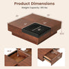 32" square coffee table in walnut with storage tray, featuring 3 hidden compartments and a modern color-blocking design.