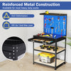 Heavy-duty 32 x 16 inch workbench with pegboards, drawer, and shelves for garage and workshop organization.