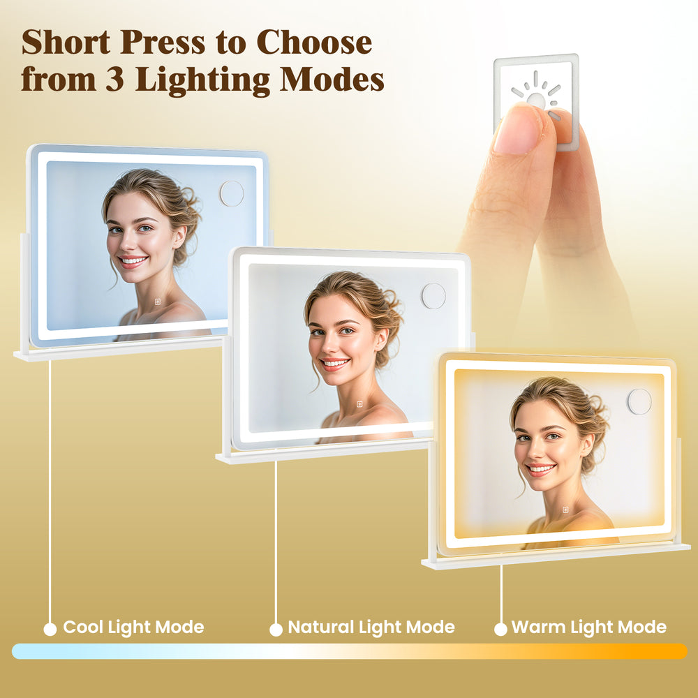 Large 32 x 22 inch makeup vanity mirror with 3-color lighting modes and touch control for versatile makeup application.