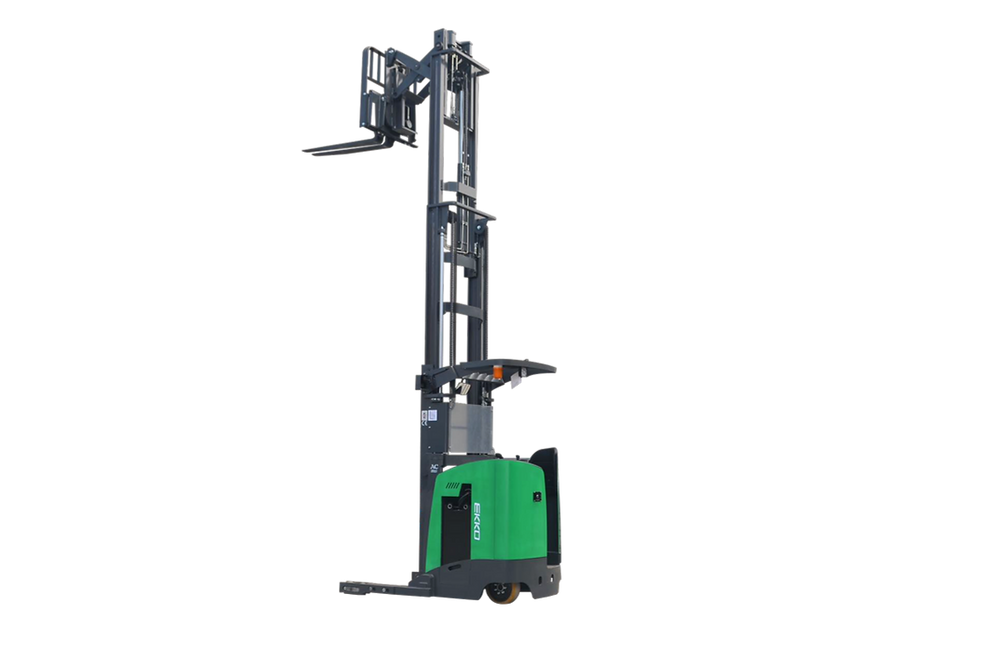 Ekko Stand-Up Reach Truck Narrow Aisle 196" Lift 4,000 lbs. Capacity EK18RR-196Li New