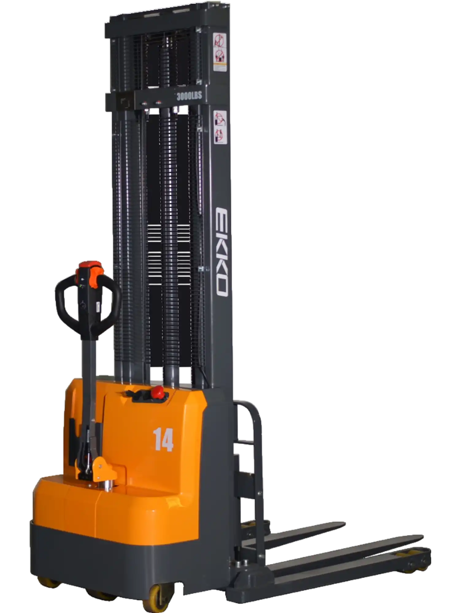 Ekko Straddle Stacker Full Powered 3000 lb Capacity 118 in. Lift Height EB14C-118 New