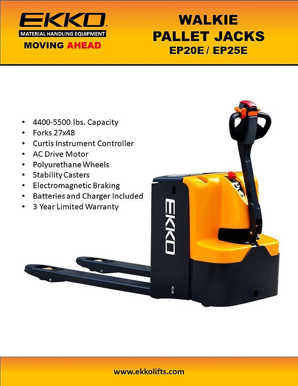 Ekko EP20E Walkie Pallet Jack 4400 Lbs Load Capacity New