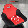 Red garage mechanic stool seat with backrest, 330 lbs capacity, 360° swivel, and tool tray for convenient storage.