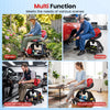 Red garage mechanic stool with backrest, 330 lbs capacity, 6 wheels, and tool tray for versatile use in various tasks.