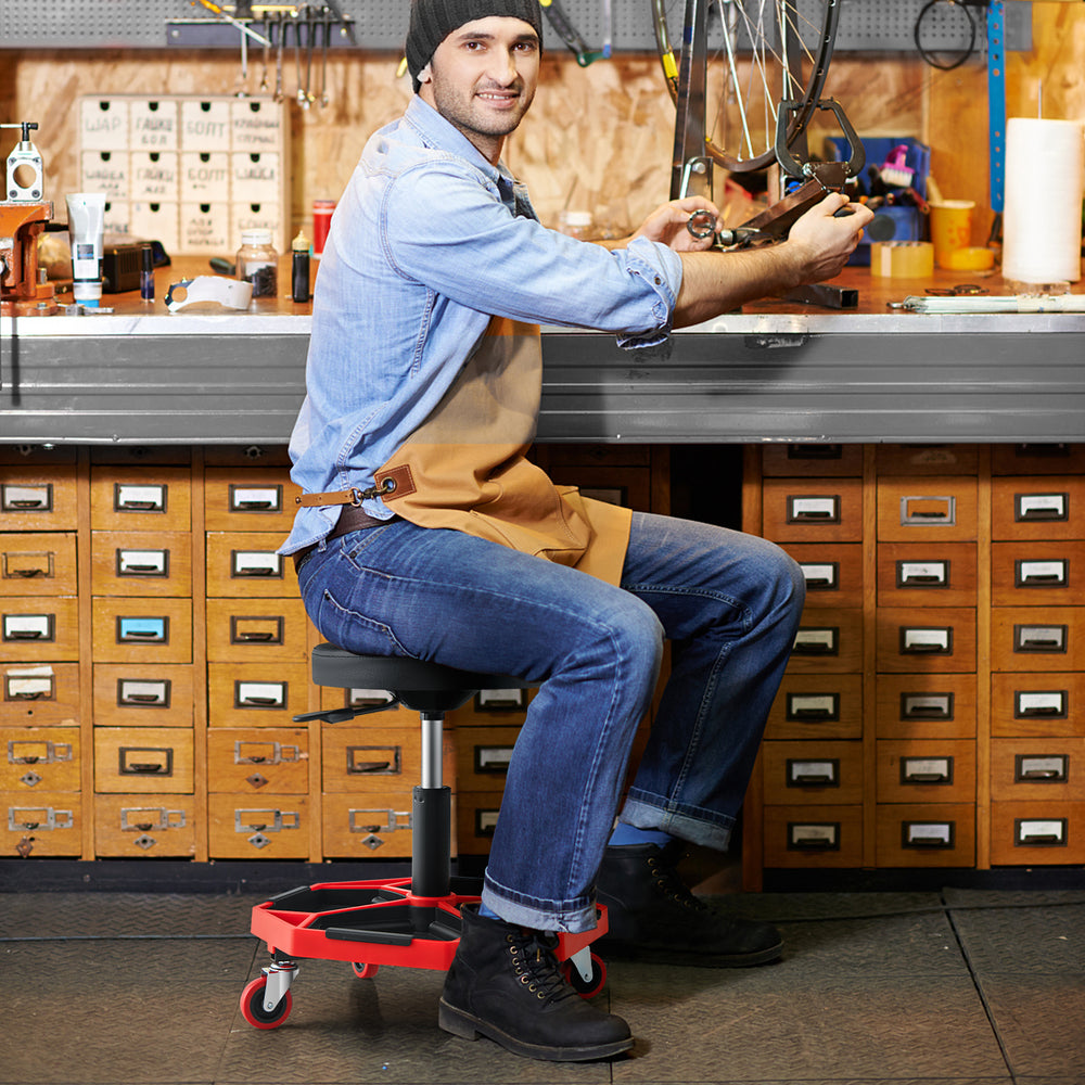 330 LBS Capacity Pneumatic Rolling Mechanic Stool with Padded Seat-Red - Gallery View 1 of 10