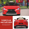 Kids ride-on Lexus LC500 electric vehicle in red with bright front and tail lights for fun outdoor driving.