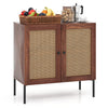 Rattan storage sideboard with two doors, featuring a natural finish and adjustable shelf for versatile kitchen storage.