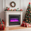 Electric fireplace insert with adjustable flame colors and remote control, perfect for cozy holiday ambiance.