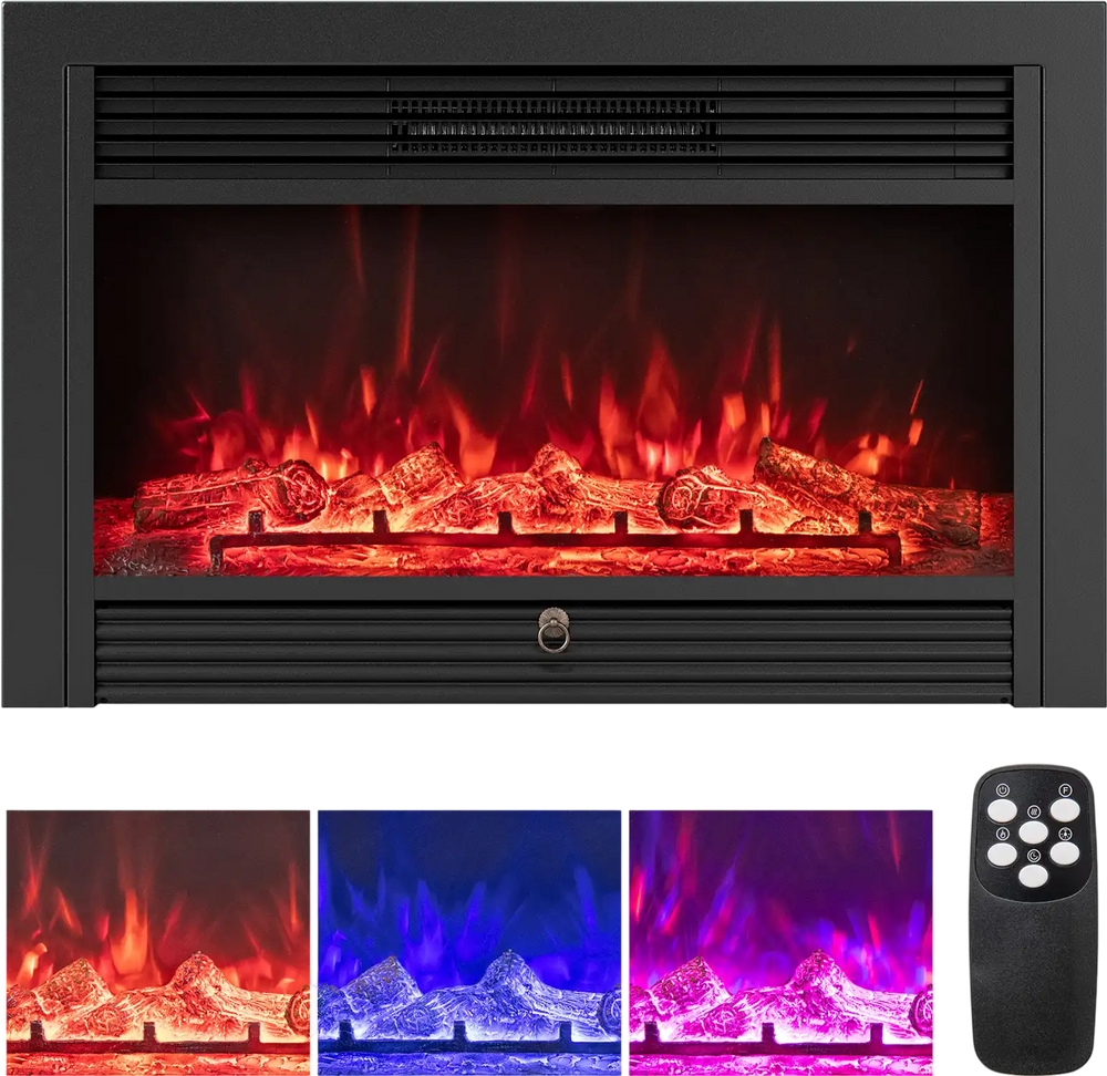 33-inch electric fireplace insert with remote control, featuring 3 flame colors and 750W/1500W heating for cozy.