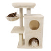 Two cats relax on a beige 33.5-inch kitten tower featuring a 2-tier condo, padded top perch, and sisal scratching posts.