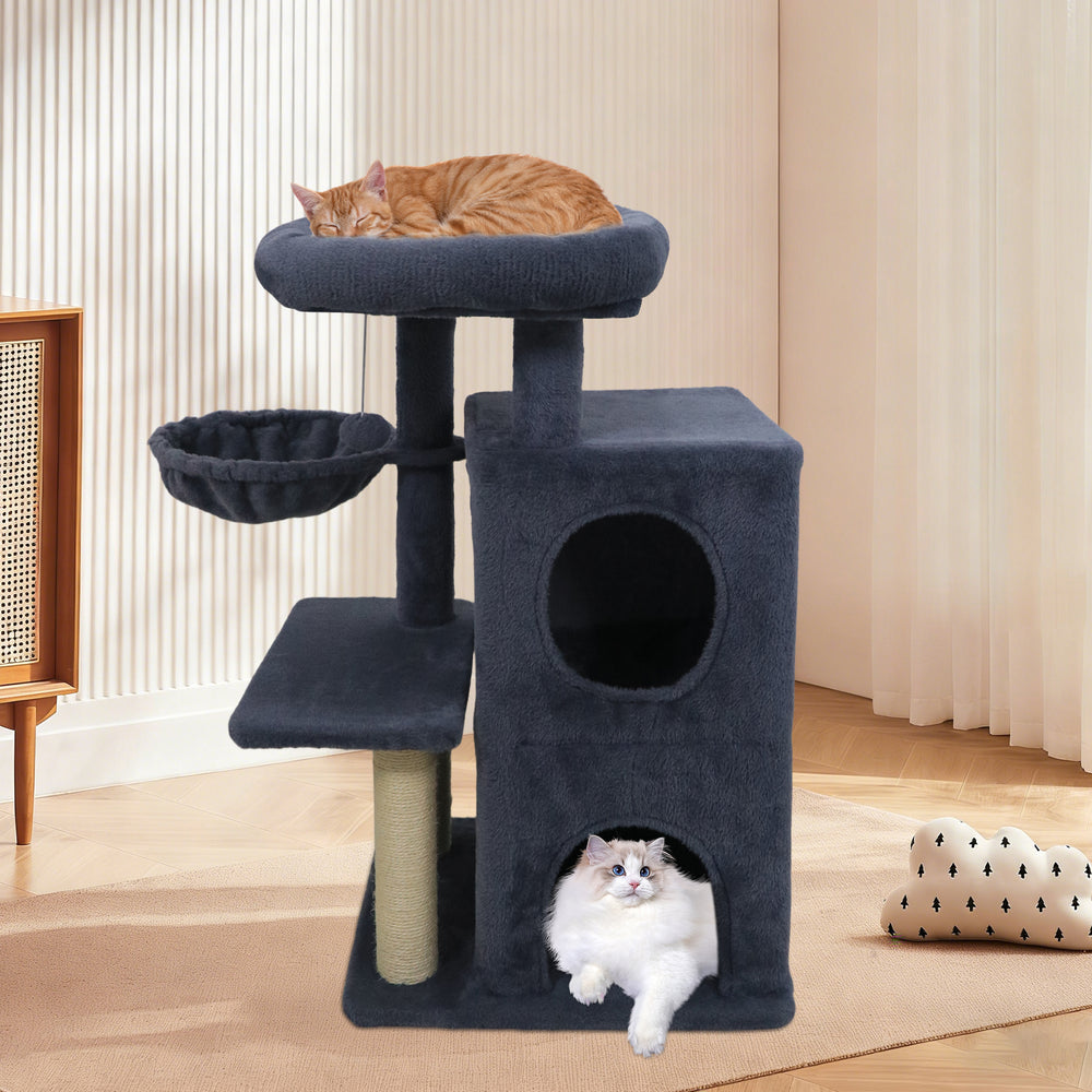 33.5 Inch Cute Kitten Tower with 2-Tier Condo and Padded Top Perch-Dark Gray - Gallery View 1 of 10