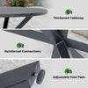 Thickened tabletop detail of the 33.5-inch round patio bistro table with gray wood-like finish and X-shaped legs.