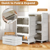 Stackable white plastic storage bins with lids, featuring a quick-fold design and 33-gal capacity for versatile.