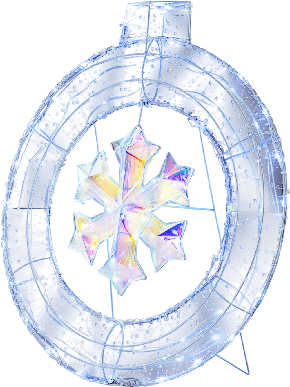 33 Inch Lighted Snowflake Wreath with Hanging Ring and Support Bracket