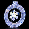 33-inch lighted snowflake wreath with 128 LED lights, featuring a hanging ring for festive indoor and outdoor decor.