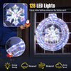 33-inch lighted snowflake wreath with 128 energy-saving LED lights, ideal for festive indoor and outdoor Christmas.