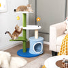 34.5-inch 4-tier cat tree in blue with plush perches, sisal scratching posts, and playful jingling balls for kittens.