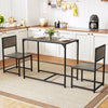 Compact dining set with oak finish table and 2 chairs, featuring a sturdy metal frame for small spaces.