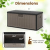 Large 100-gallon deck box in black and brown, weatherproof HDPE, with lockable lid, ideal for outdoor storage.