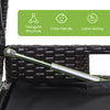 Triangular gas strut detail of the 34 Gallon Patio Storage Bench with durable PE rattan for easy lid operation.