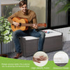 Patio storage bench with seat cushion, made of durable PE rattan, ideal for outdoor seating and storage solutions.