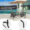 Square 34-inch outdoor dining table with tempered glass top, heavy-duty metal frame, ideal for backyard gatherings.
