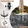 Square outdoor dining table with 34-inch tempered glass top and 1.5-inch umbrella hole, ideal for backyard gatherings.