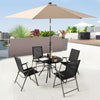 34-inch round patio dining table with tempered glass top and 1.5-inch umbrella hole, perfect for outdoor gatherings.